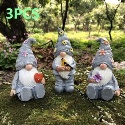 3 Pezzi Resina Figure Elfo Senza Volto Stile Country Americano Artigianato per Giardino Scrivania Ingresso Decorazioni Piante in Vaso