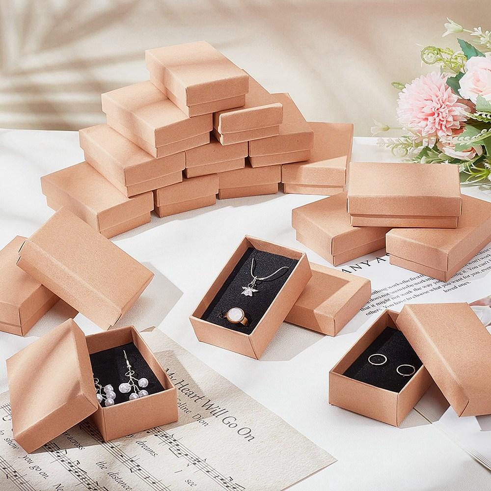 24pcs Cardboard Jewelry Set Box for Ring Necklace Rectangle Tan 8x5x3cm