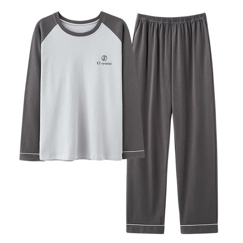 Men's Plus Size Cotton Pajamas: Spring/Autumn Set - Long Sleeve, Loose Fit, Indoor/Outdoor Wear