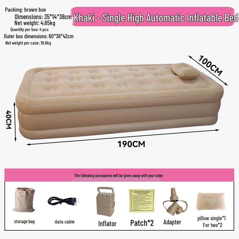 Portable Double Flocking Air Mattress with Built-in Pump for Camping