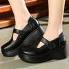 Fashion 2024New Genuine Leather Flat Platform Shoes For Women Retro Thick Heel Wedges Handmade Casual Shoes Leisure Ladies Platform Shoe