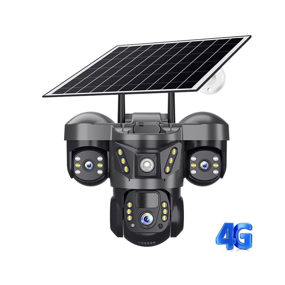 Echte Drei-Augen-Solarüberwachungskamera Zuhause Außen Garten 4G/WIFI Drei-Bildschirm-Kamera