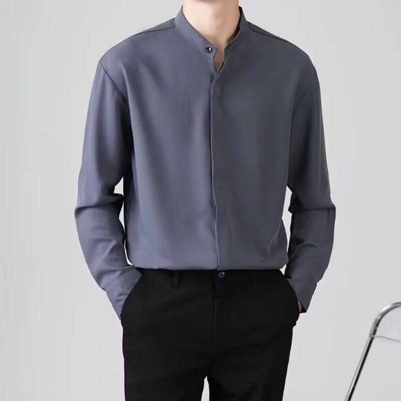 2025 Men's Slim Fit Non-Iron Long-Sleeve Business Shirt - Light, Mature Korean Style for Spring and Autumn