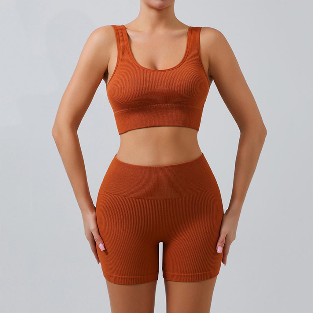 Completo da Allenamento Costine Senza Cuciture per Donna Due Pezzi Top Corto Sportivo e Pantaloncini a Vita Alta Abbigliamento Sportivo Outfit Yoga