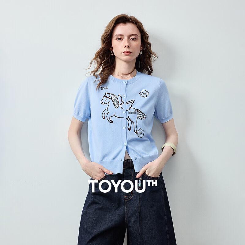 Chuyu Women s Lyocell Pegasus Embroidered Short Sleeve Knit Top M
