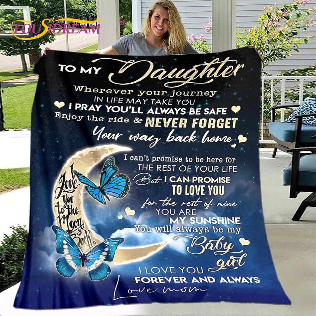 To My Daughter Plush Butterfly Quilt Blanket,Flannel Blanket Throw Blanket for Living Room Bedroom Bed Sofa Gift for Daughter