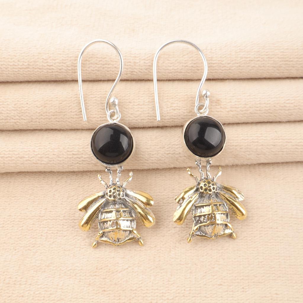 Natural Black Tourmaline Gemstone 925 Sterling Silver Handmade Hook Earrings 2" EE-154-27