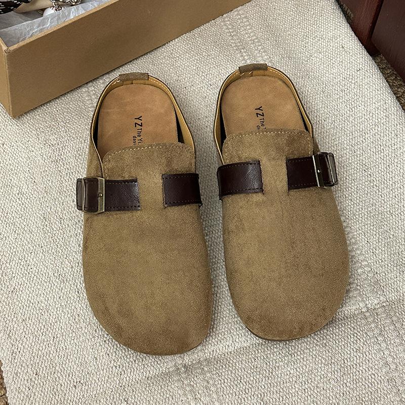 Baotou buckle flat slippers women's 2025 new retro fashion temperament casual single shoes comfortable half slippers women