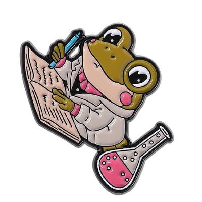 Broche en alliage Dessin animé Grenouilles Accessoire de laboratoire de chimie avec Détail Microscope Tube à essai