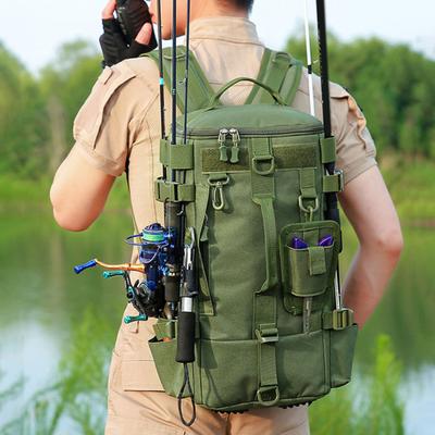 Fishing Backpack with Rod Holder Large Capacity Waterproof Oxford Cloth Outdoor Camping Hiking Hunting Fishing Gear Accessories Storage Bag