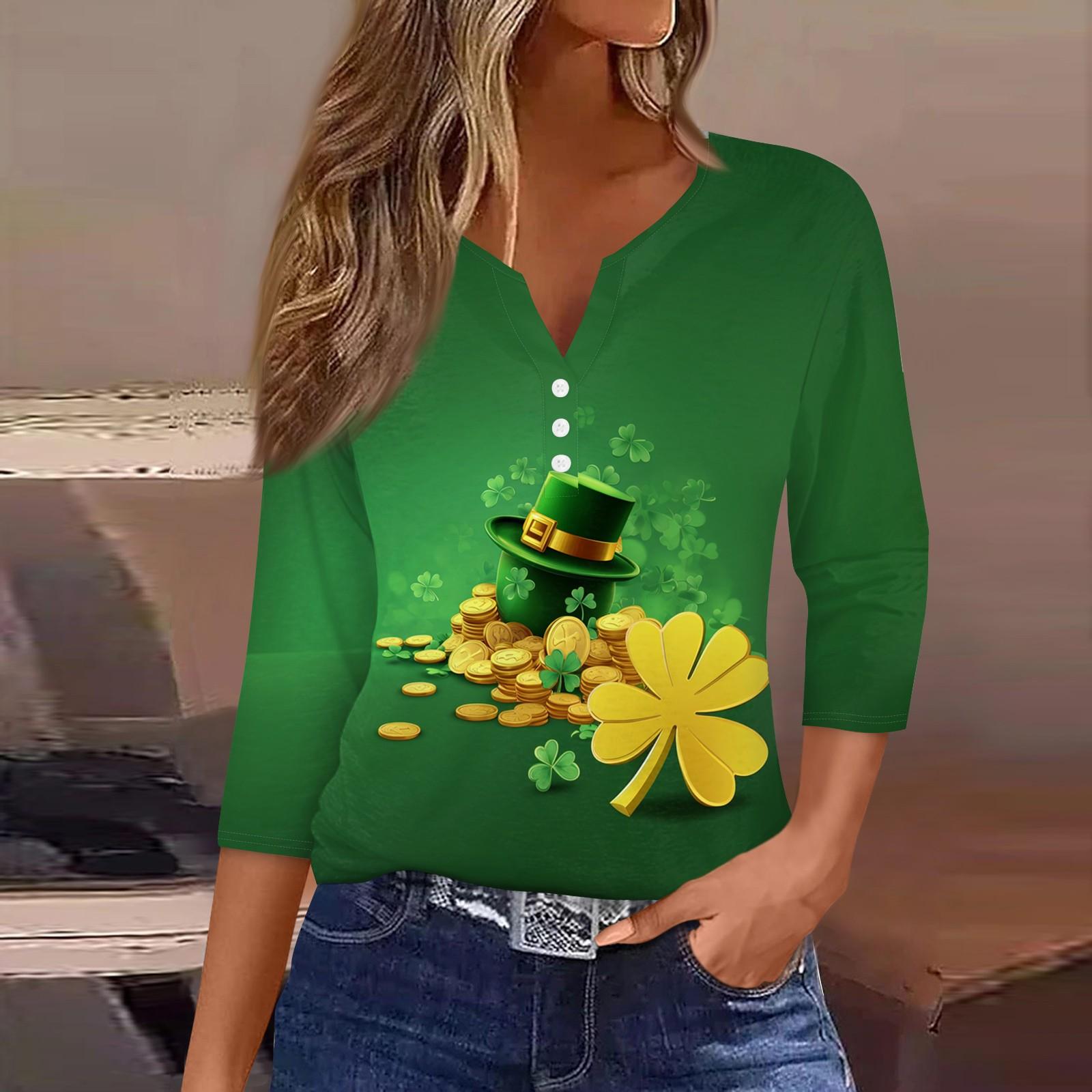 

Жен. Футболка Футболка С принтом Пуговицы Рукав 3/4 Повседневные Выходные Мода Классический V-образный вырез Обычный Топ L