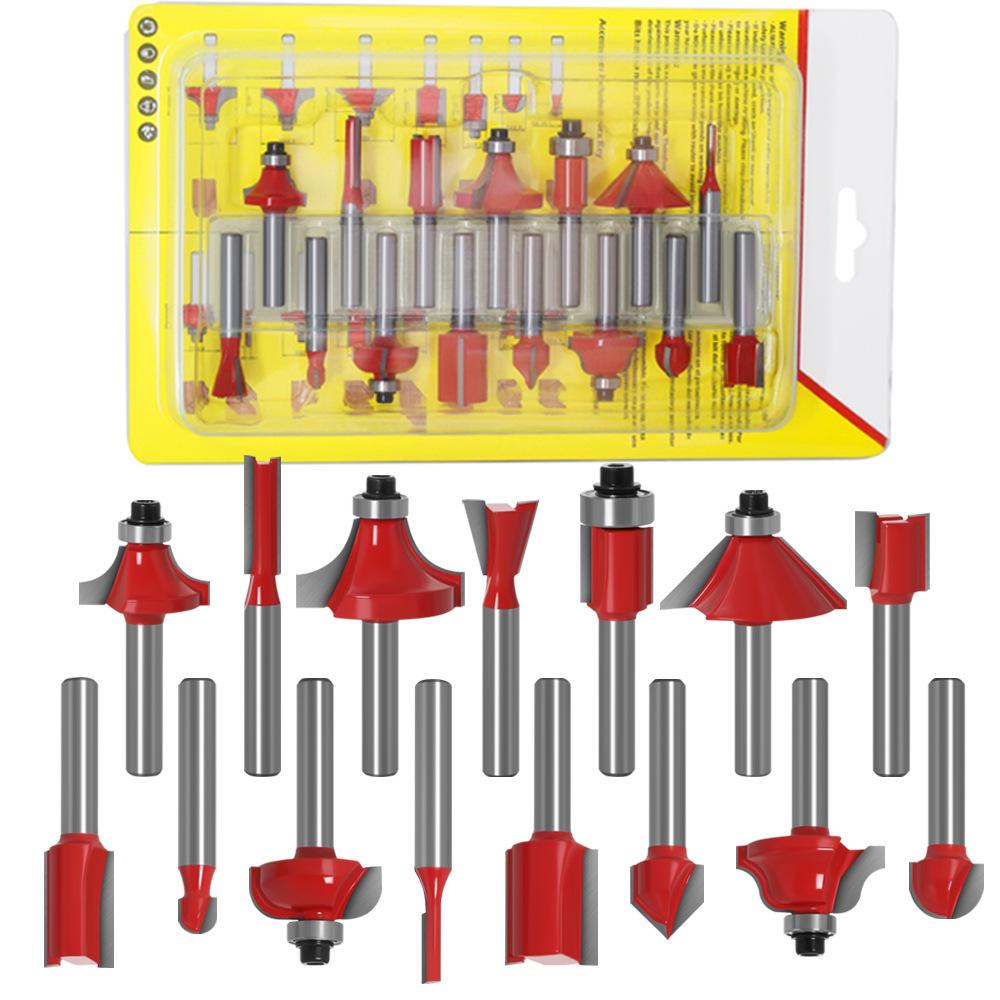 

15-Piece Set 1/4 Handle Woodworking Milling Cutter Set Yellow Woodworking Engraving Machine Bakelite Milling/Trimming Machine Cutter Head Set 15 Pieces 1/4 Red Bubble Case
