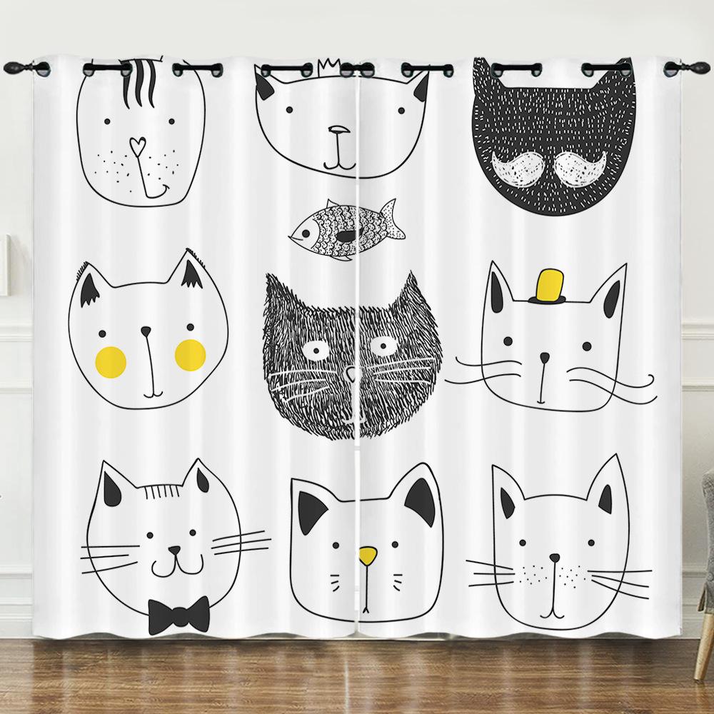 Curtain Cartoon Animal Animation Kitten 3D Digital Printing Blackout Curtain 3D Three-Dimensional Printing
