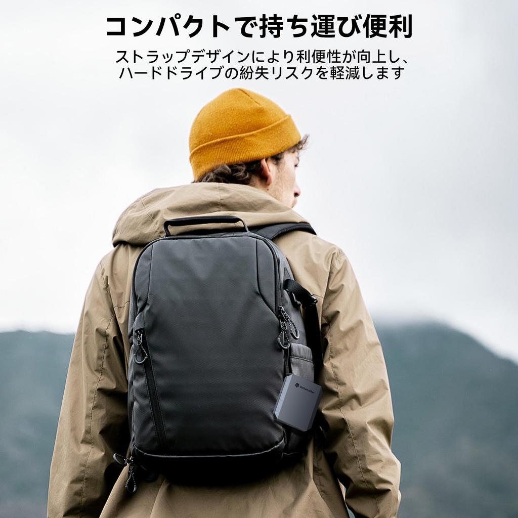 Yottamaster External SSD Maximum 2 in 1 Cable Strap Portable SSD Small and Lightweight Compatible with iPhone 256GB, 460MB/s, USB-C/A & Included,