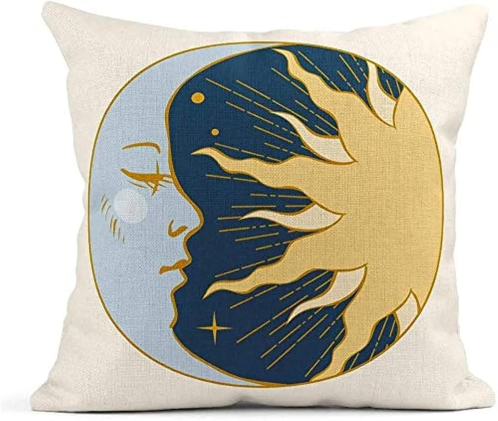 Celestial Pillowcase Moon Print Pillowcase, Linen Decorative Cushion Cover For Sofa Living Room Bedroom Cushion Cover 45X45