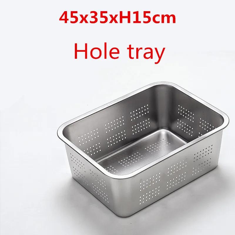 Square 304 Stainless Steel Circular Hole Rectangle Vegetable Fruit Washing Kitchen Utensil Colander Kitchen Sink Wash Basket