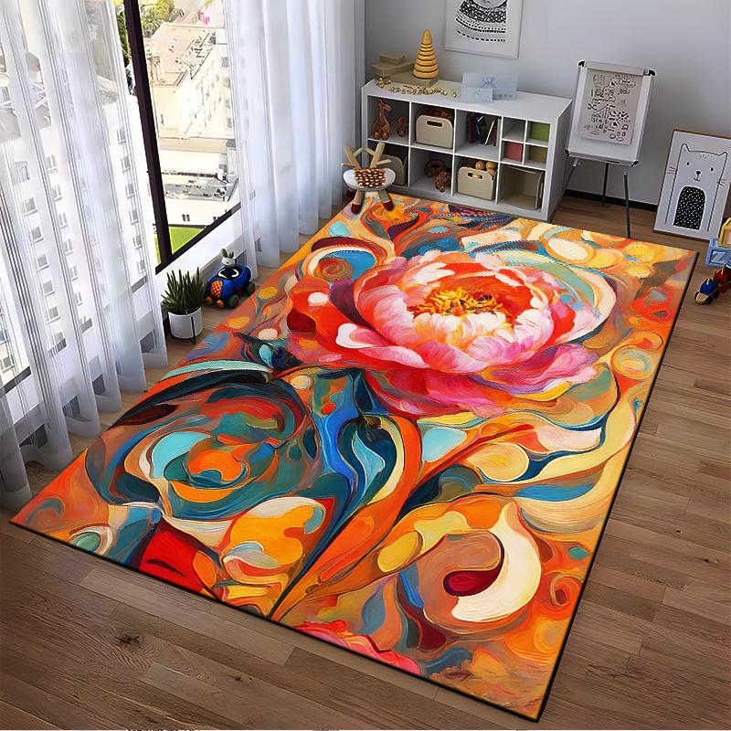 Abstract Colorful Flower Pattern Carpet for Living Room Decoration Suitable for use as an anti-slip for living room bedroom sofas