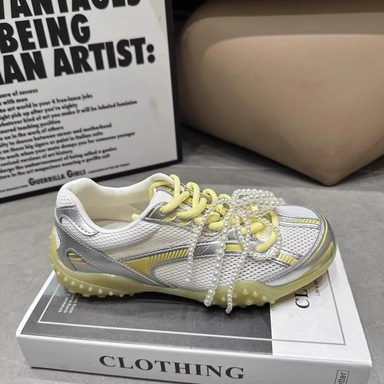 

Балетный бант с бисером немецкие тренировочные туфли женские 2025 новые ретро цветовая гамма сетчатые дышащие повседневные туфли Форрест Гамп 40