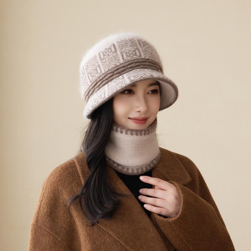 New senior knitted hat commuter wear casual warm neck protector short brim senior scarf hat