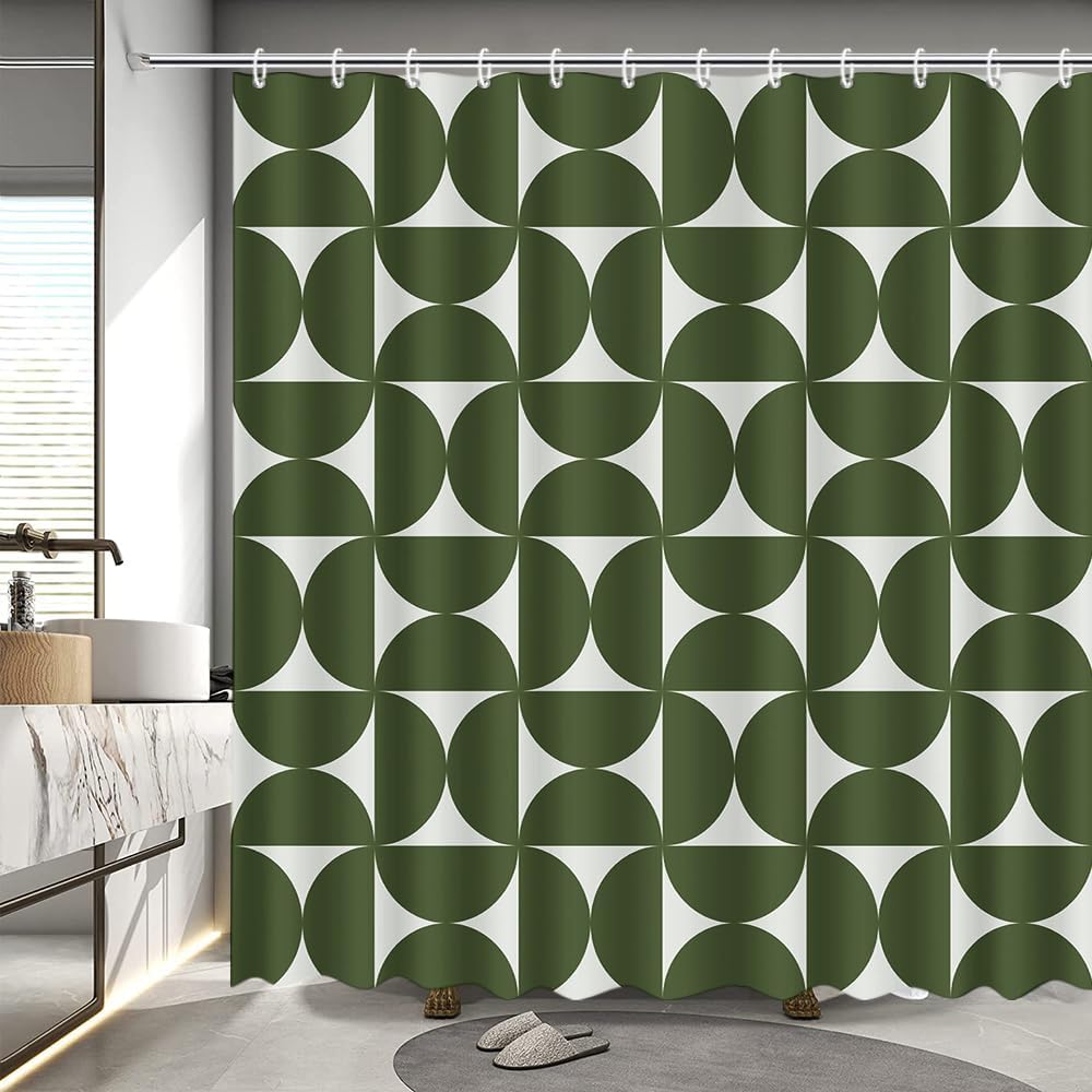 Orange Floral Shower Curtain, Vintage Mid-Century Abstract Geometric, Boho Retro Bathroom Decor, Waterproof Fabric