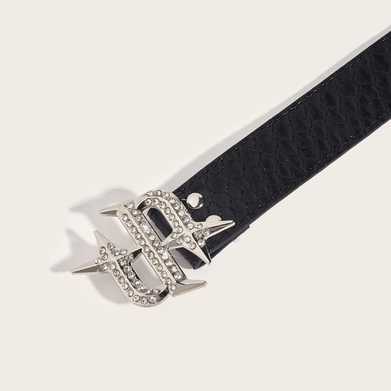 Punk PU Waist Belt for Jean Rock and Roll Hip Hop Studded Belt Waistband Glinting Buckle with Encrusted Rhinestones