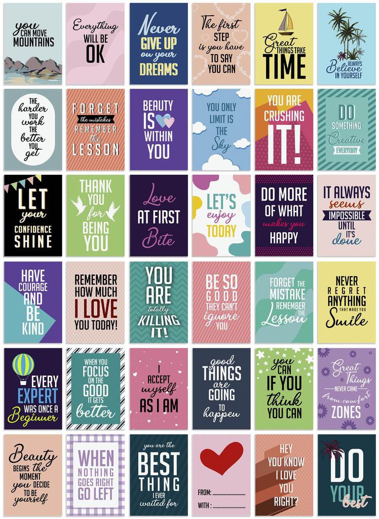 Inkdotpot Lunch Box Notes For Adults Teens, Motivation Inspiration Affirmation Cards, Pack of 36, Unique Assorted Designs (Mermaid
