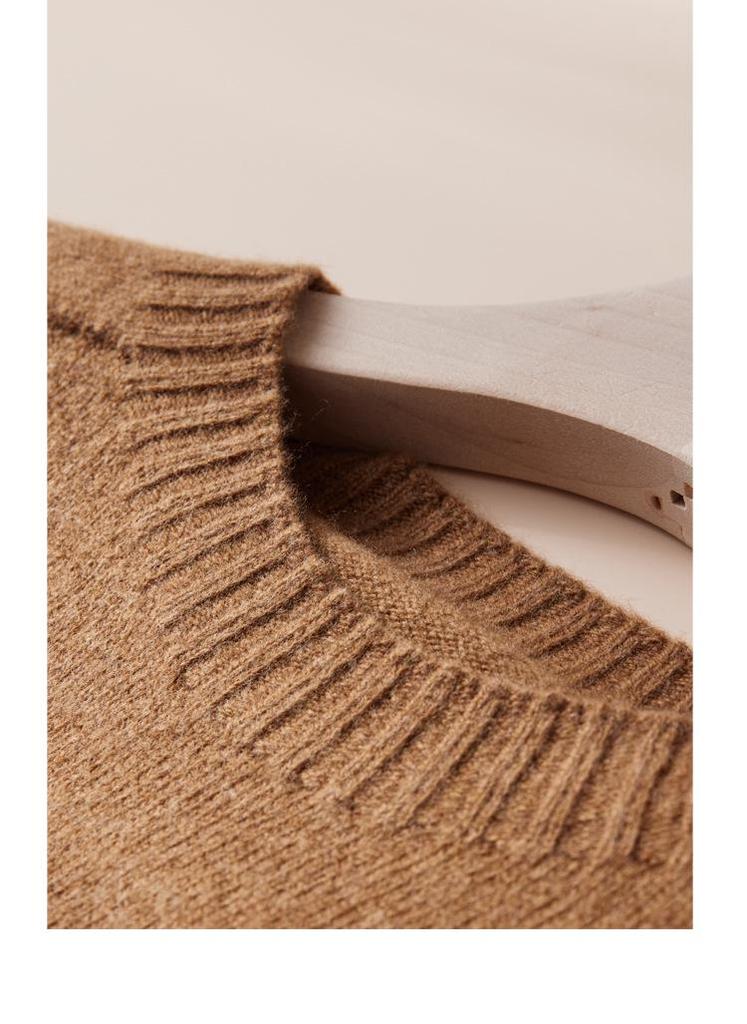 Warm Wool Cashmere Round Neck Sweater - Seamless Solid Color Loose Fit Pullover