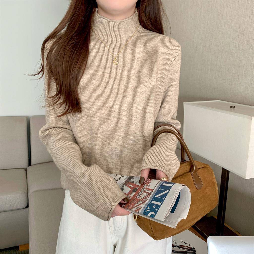 Soft waxy Andy fleece knitted sweater women's semi-turtleneck sweater autumn and winter simple casual inner long-sleeved bottoming top