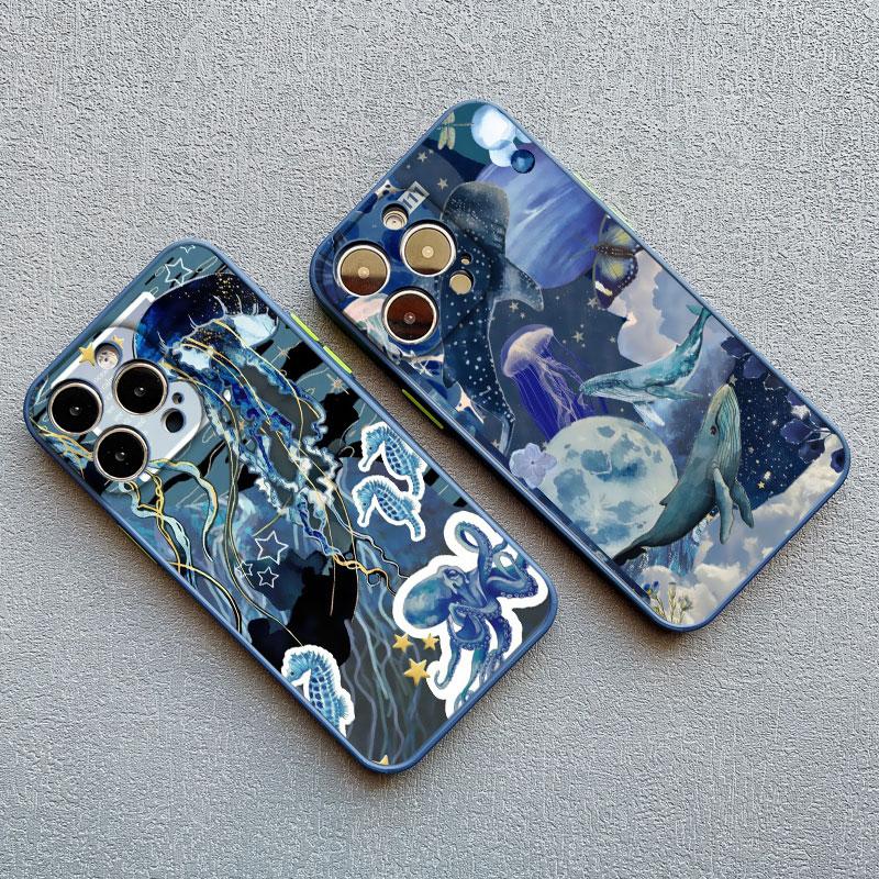Ocean Whale Shark Swimming Phone Case Cover For iPhone 16 15 14 Plus Pro Max SE2 7 8 Plus XR XS X 11 12 13 Mini Pro Max Shells