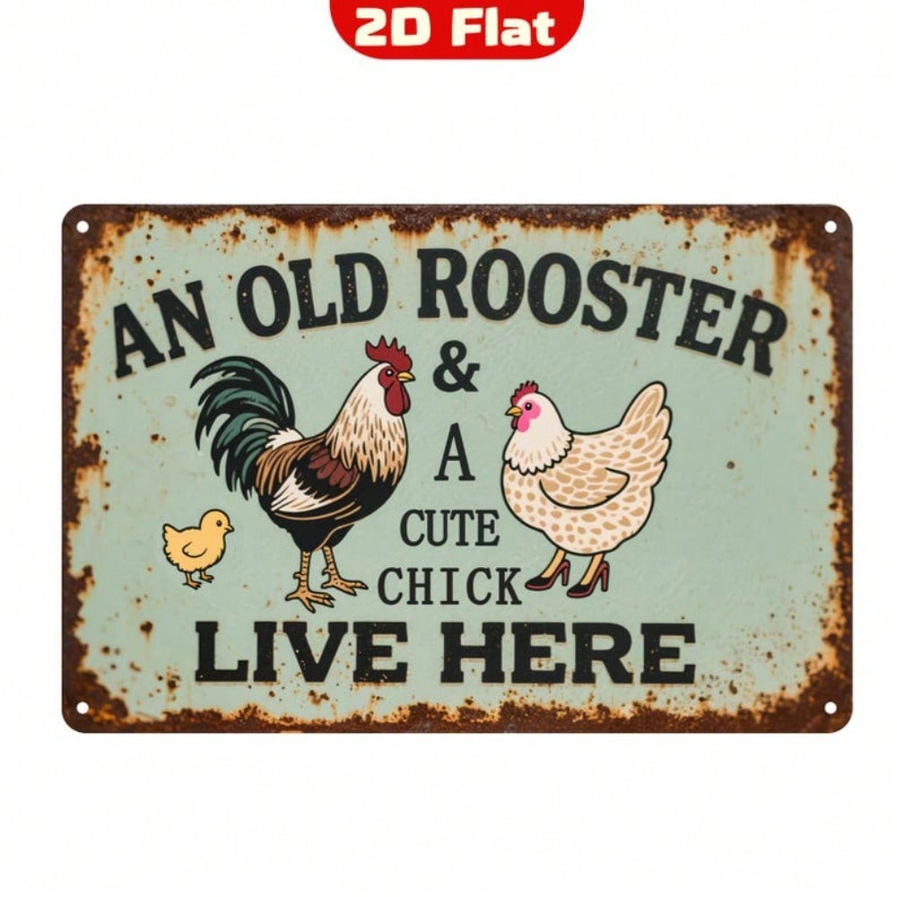 Vintage Rooster Hen Metal Wall Art Kitchen Decor Farmhouse Tin Sign