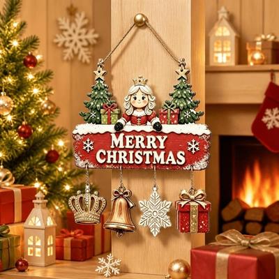Reindeer Christmas Door Hanging Wooden Xmas Wall-mounted Pendants Christmas Ornaments Wall Decor