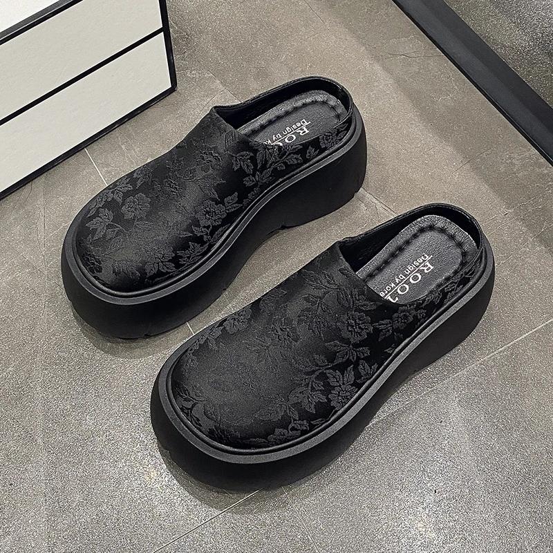 fashion Print Random High Heels Slippers Mules Women Shoes Platform Sandals Summer Flip Flops 2024 Designer New Pumps Brand Femme Slides