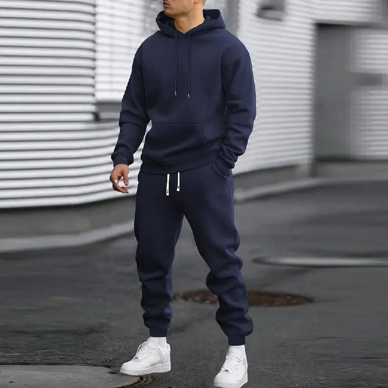 Autumn and winter new men's hooded sweater set solid color sports and leisure set hoodie two-piece set