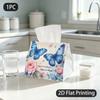 1pc Tissue Box, Watercolor Butterflies Roses Gentle Sweet Pattern, 2D Flat Printing, Lightweight, Built To Last, Tissue Holder, for Countertop