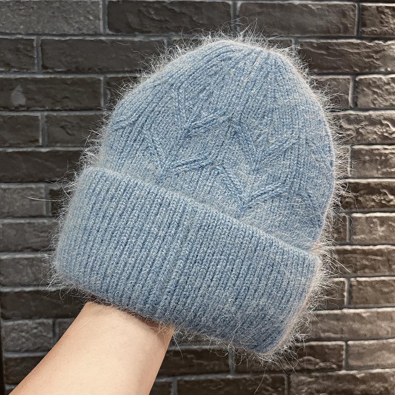 Fashion commuter style men and women warm eversion jacquard thickened wool hat outdoor angora rabbit hair cold hat