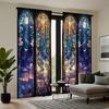 two-piece sun moon starry sky psychedelic oil painting theme modern hanging curtain, bedroom decoration transparent curtain