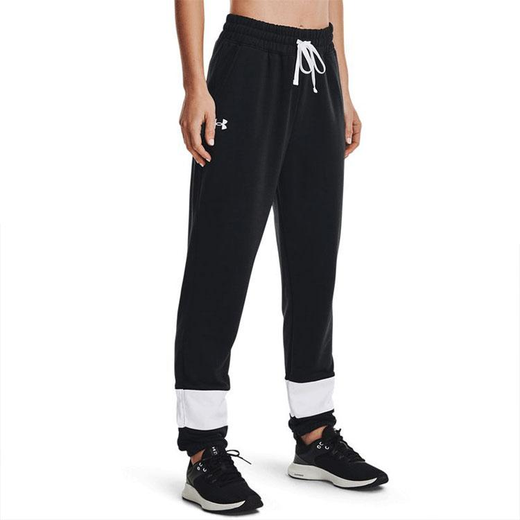Under Armour Logo Print Color Block Training Sweatpants Women Bottoms Black 1370942-001