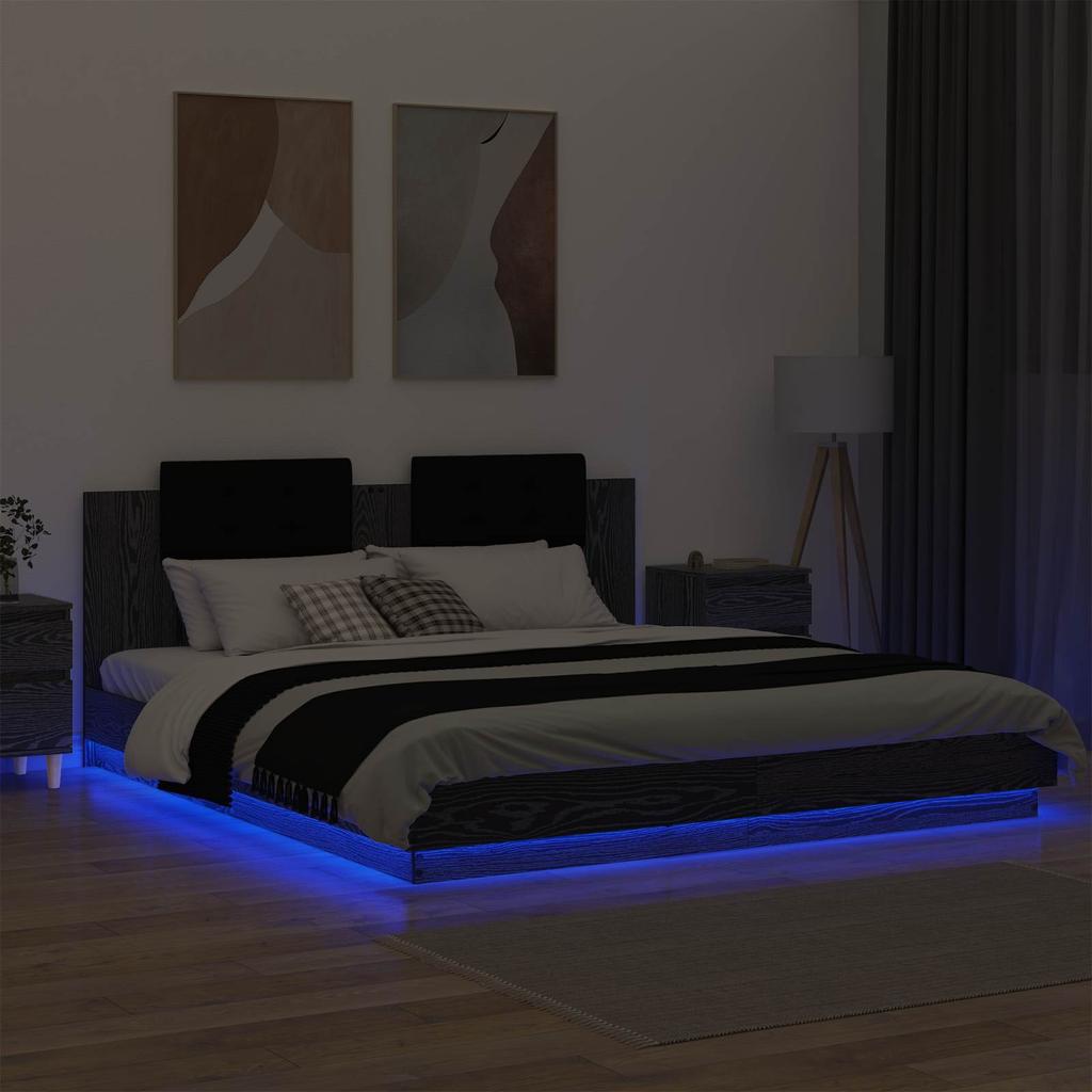 Bed Frame with Headboard Black Oak Effect 200 x 200 cm
