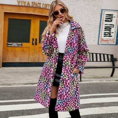9 Leopard Print Imitation Fur Plush Lapel Coat Long Autumn and Winter New