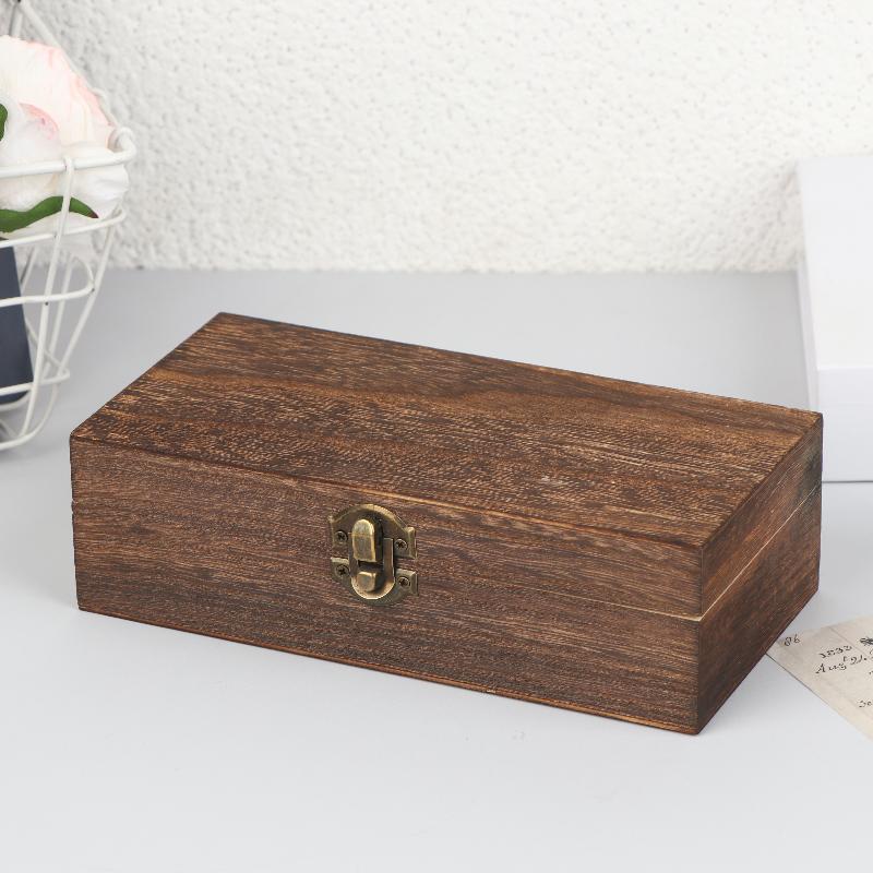 Drewniane Pudełka w Stylu Vintage z Pokrywką Kwadratowe Zawiasowe Pudełko do Przechowywania Biżuterii Rękodzieła do Dekoracji Domu DIY Ręcznie Robione Dzień Matki