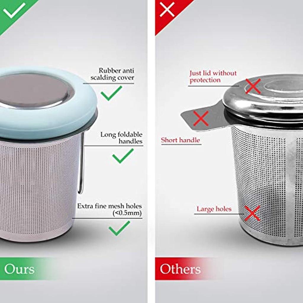 Infusore per Tè in Acciaio Inossidabile con Manico Pieghevole-Filtro per Tè a Maglia Super Fine con Coperchio per Tè Sfuso (Azzurro)