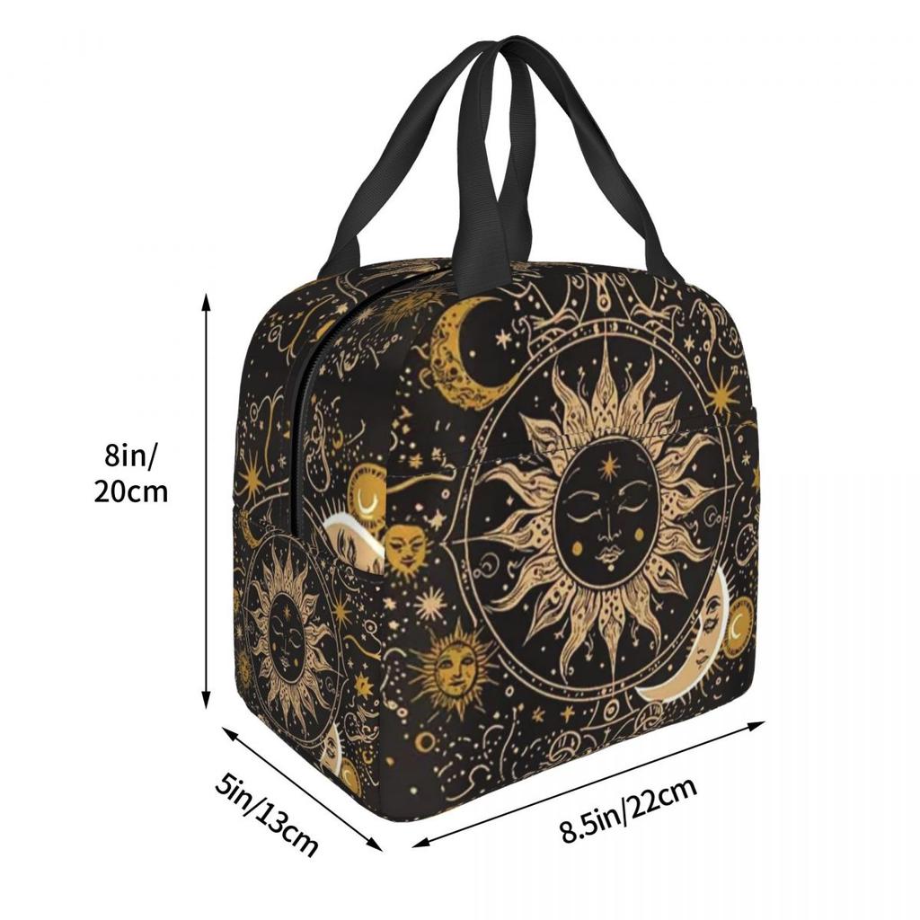 Boho Golden Crescent Moon And Sun Witch Insulated Lunch Bag for Women Children Portable Food Boxes Thermal Lunch Box Tote