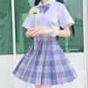 3-teiliges Damen-Anime-Uniform-Set, lila Faltenröcke, Sommer-JK-Shirt mit langen Ärmeln und Mini-Karorock-Anzug