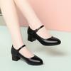 Cheongsam Catwalk Shoes Women's Medium Heel Leather Shoes Thick Heel Work Shoes One-button Black Round Head Professional Single Shoes