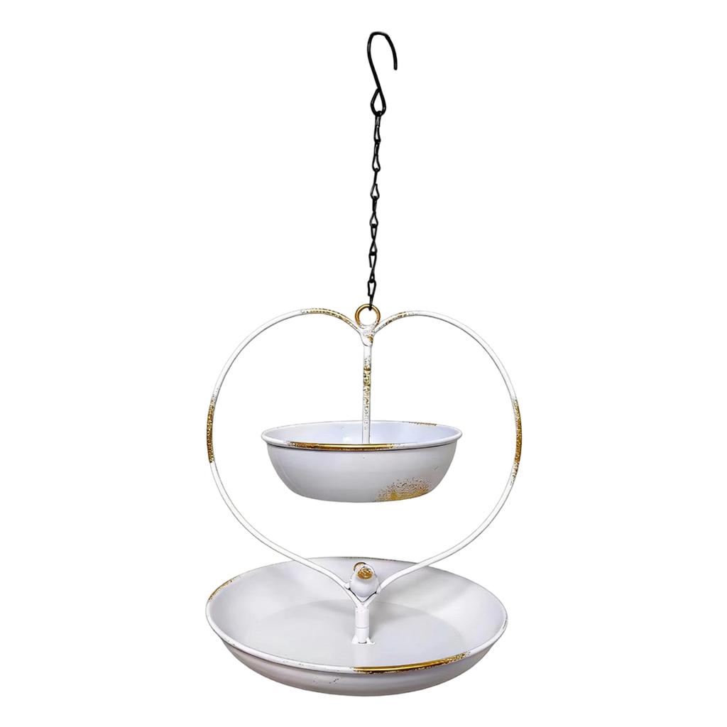 Metal Hanging Bird Feeder Heart Shaped Dual Tray Outdoor Garden Decoration for Wild Birds Squirrel Resistant Design for Yard Patio Balcony Use