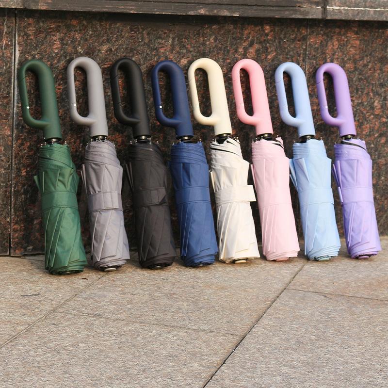 New 10-bone Vinyl Sunscreen Automatic Double Keel Ring Buckle Handle Three-fold Umbrella Fixed Umbrella