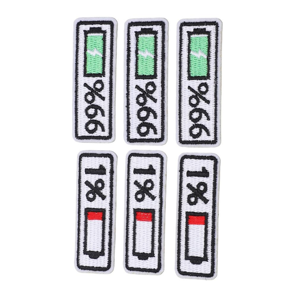 6Pcs Polyester Iron On Patches Battery Level Indicator Sew On Patches Embroidered Patches For Jeans