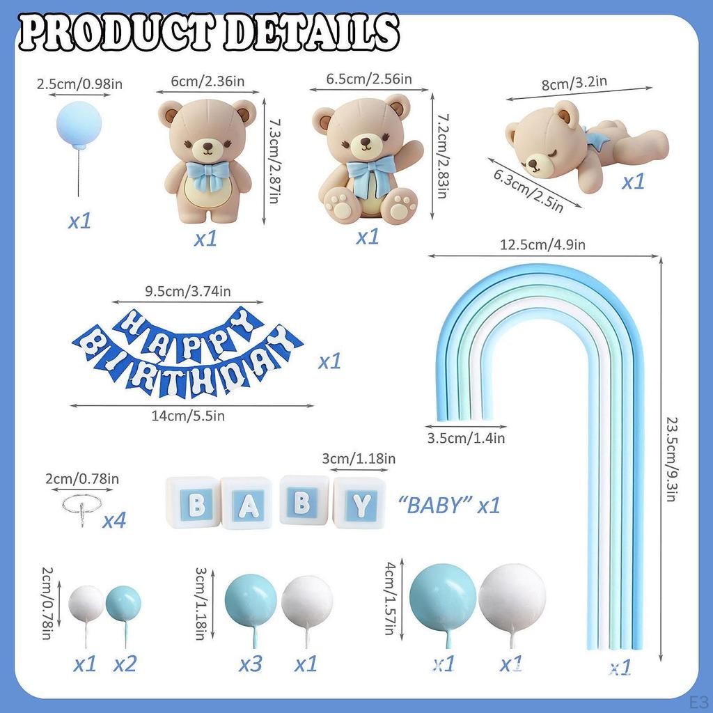 23 Stück Bär Kuchen Topper Figuren, Niedliche Cartoon Deko mit Kugeln Pastell Regenbogen für Jungen