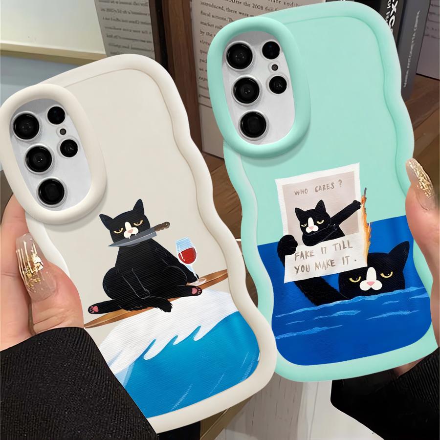 Cartoon Cat Soft Phone Cover Case for Samsung Galaxy S21 S20 FE A25 S25 S22 Ultra S24 A26 S23 Plus A54 A35 A34 A55 A24 A36