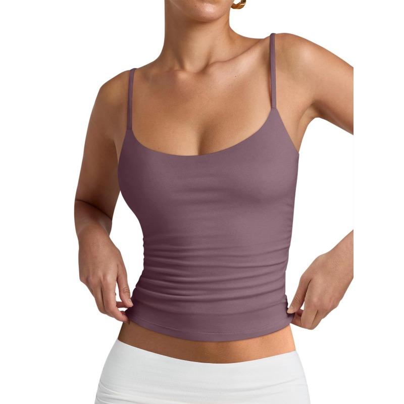 Damen Unifarben Verstellbar Spaghettiträger Cropped Cami Tanktop Ärmellos Lässiges Oberteil